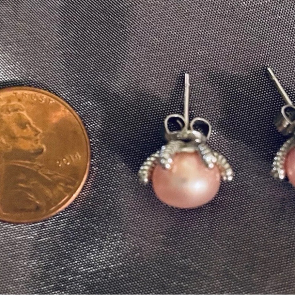 Honora Freshwater Cultured Pink Pearl and Silver Stud Earrings - Picture 4 of 4